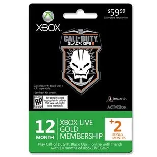 Walmart: XBox Live Call of Duty: Black Ops II 12 month + Bonus 2 month Card (Xbox 360)