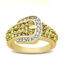 Buckle Ring with Golden and White Swarovski Crystal in 18K Gold over Sterling Silver