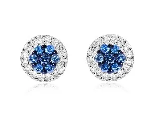 3/4 Carat Blue & White Diamond Round Earrings