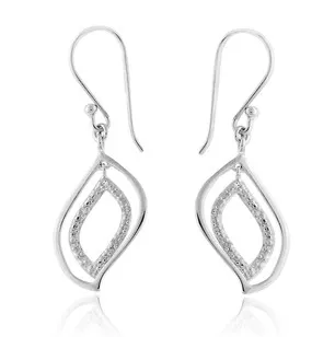 Diamond Leaf Dangle Earrings in Sterling Silver