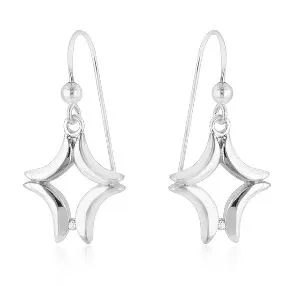 Netaya: Sterling Silver Diamond Star Earrings