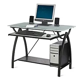 Realspace Alluna Collection Computer Desk, 29"H x 39 1/2"W x 23 5/8"D, Black Frame/Frosted Glass