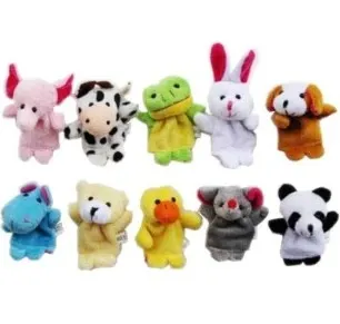 SODIAL- 10pcs Velvet Animal Style Finger Puppets Set