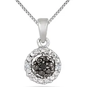 Black and White Diamond Halo Pendant in Sterling Silver
