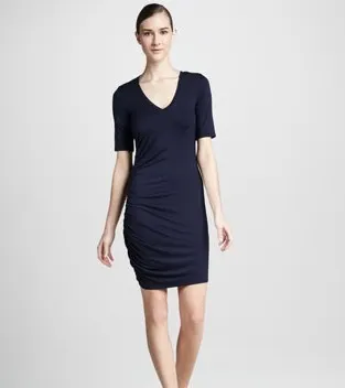 Three Dots V-Neck Shirred-Side Dress