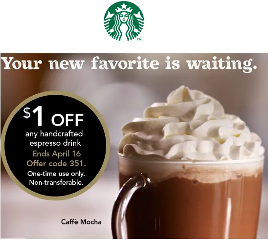 Starbucks Printable Coupon: $1 OFF Any Handcrafted Espresso Drink (Members Exclusive)