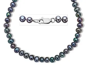 5-6 mm 'Peacock' Gray Pearl Necklace in Sterling Silver