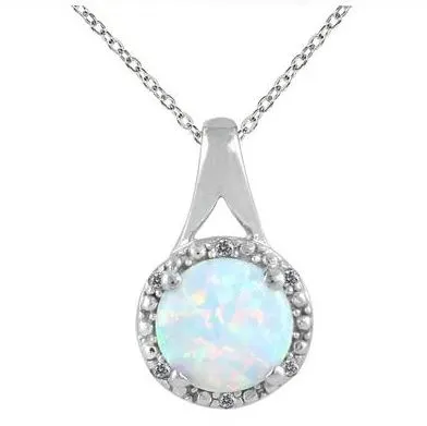 SZUL Deal of the Day: 1.00 Carat 8MM All Natural Opal and Diamond Pendant in .925 Sterling Silver