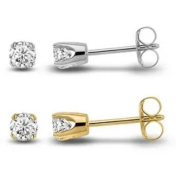 1/5 Ct Diamond Stud Earrings in Sterling Silver/Yellow Gold Plating
