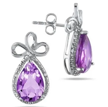 SZUL Deal of the Day: 8 Carat Pear Shape Amethyst and Diamond Earrings in .925 Sterling 