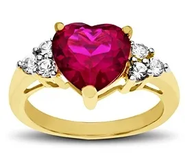 Ruby and White Sapphire Heart Ring in 18K Gold over Sterling Silver