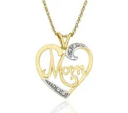Mom' Heart Pendant with Diamond in 14K Gold over Sterling Silver