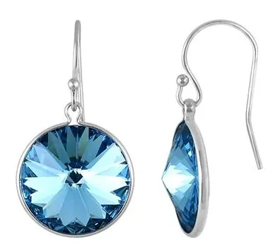 Genuine SWAROVSKI Blue Topaz Crystal Earrings in .925 Sterling Silver