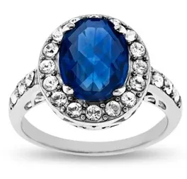 Ring with Teal Swarovski Crystal in Sterling Silver