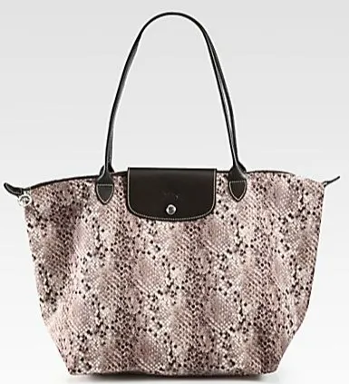 Longchamp Le Laige Python Print Nylon Shoulder Tote
