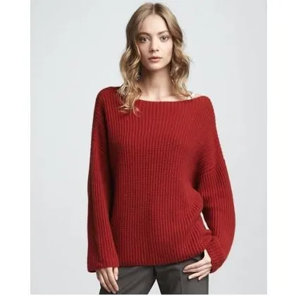Neiman Marcus: Vince Chunky Boat-Neck Sweater, Crimson 