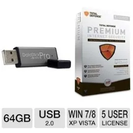 Centon 64GB DataStickPro USB 2.0 Flash Drive and Total Defense Premium Internet Security Bundle