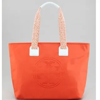 Tory Burch Perforated Logo East-West Nylon Tote Bag, Red 