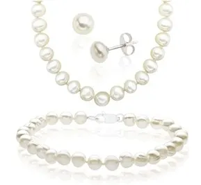 5mm Pearl Necklace, Bracelet and Earring Set in Sterling Silver
