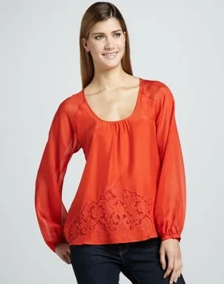 Cluny Long-Sleeve Embroidered Blouse