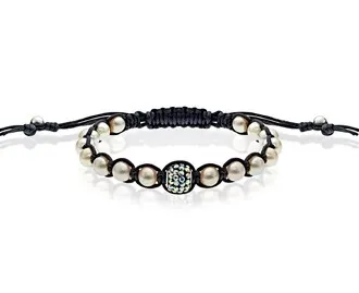 Shamballa Bracelet with White Swaroviski Crystal and Pink Pearls
