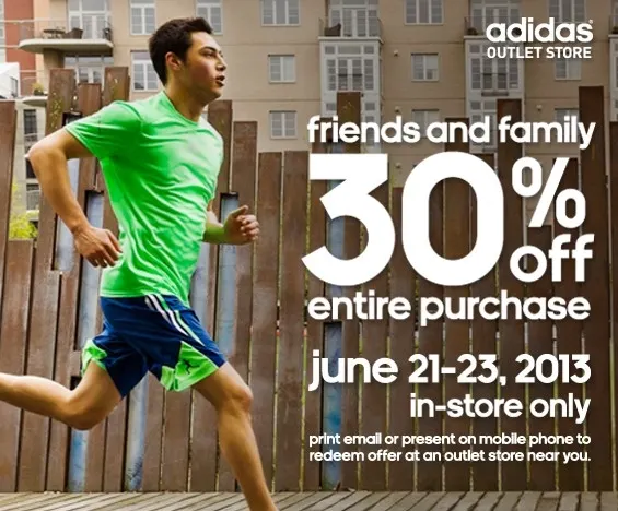 Adidas Outlet Stores: 30% OFF Entire Orders