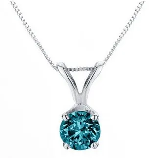 Blue Solitaire Diamond Pendant 1/4 Carat 14K WG