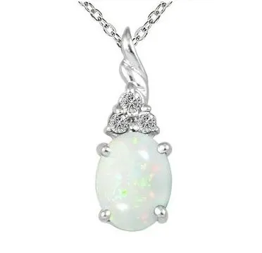 1.50 Carat Created Opal and Diamond Pendant in .925 Sterling Silver