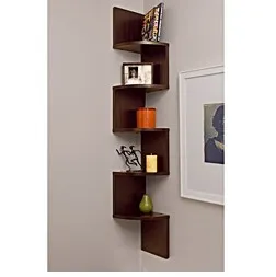 Laminated Walnut Veneer Corner Wall Mount Shelf