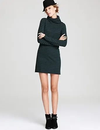 Aqua Cashmere Turtleneck Dress - Long Sleeve Striped