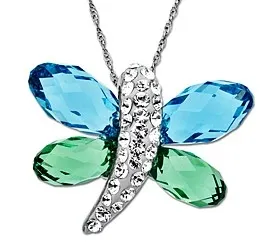 Dragonfly Pendant with Sky and Meadow Swarovski Crystal in Sterling Silver