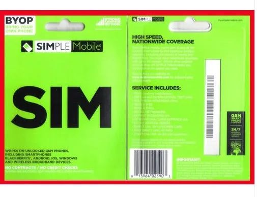 Simple Mobile Sim Card: T-Mobile Network, Unlimited Prepaid Network