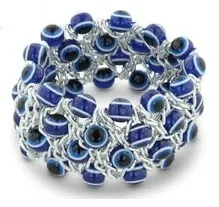 Blue Lucky Eye Bead and Silver Tone Stretch Bracelet 