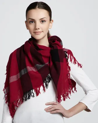 Burberry Color Check Square Voile Scarf, Magenta 