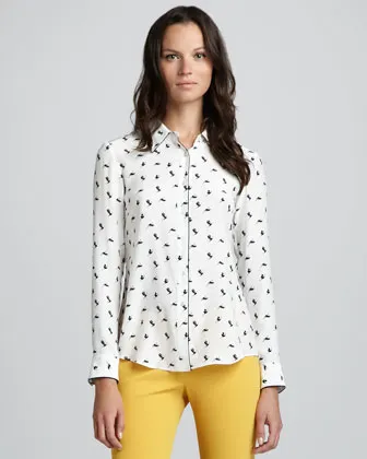 Theory Cully Egret Printed Blouse