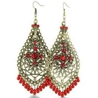 SuperJeweler: Gold Tone Red Beaded Double Layer Dangle Drop Earrings