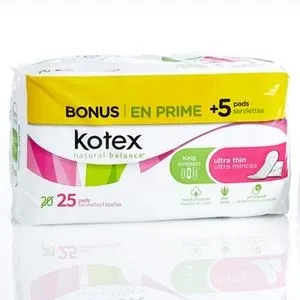 Two 25-Count Packages of Kotex Natural Balance Ultra Thin Long Pads