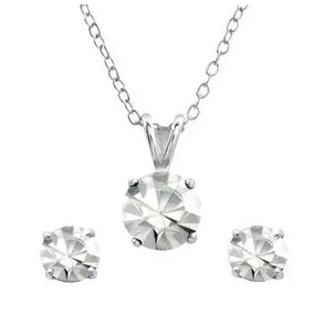 April Birthstone Sterling Silver Stud Earrings and Pendant Set