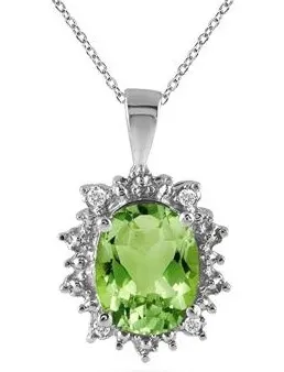 2.50 Carat All Natural Genuine Peridot and Diamond Pendant in .925 Sterling Silver