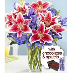 Mother's Day Flower Spectacular with Square Vase, Chocolates & Spa