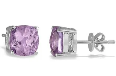 5.00 Carat Natural Cushion Cut Amethyst Stud Earrings