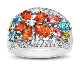 Rainbow Topaz Flower Ring in Sterling Silver