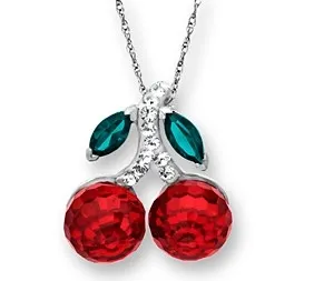 Cherry Pendant with Red and Forest Swarovski Crystal in Sterling Silver
