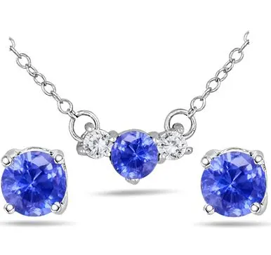 Lab Created Tanzanite and White Sapphire Earring and Pendant Set in .925 Sterling Silver