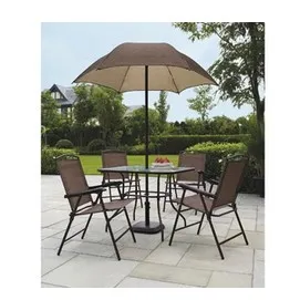 Mainstays Sand Dune 6-Piece Folding Patio Dining Set with Umbrella