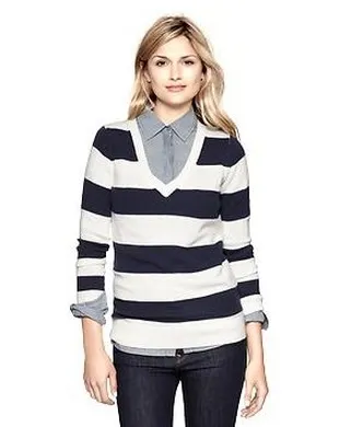 Striped V-neck sweater