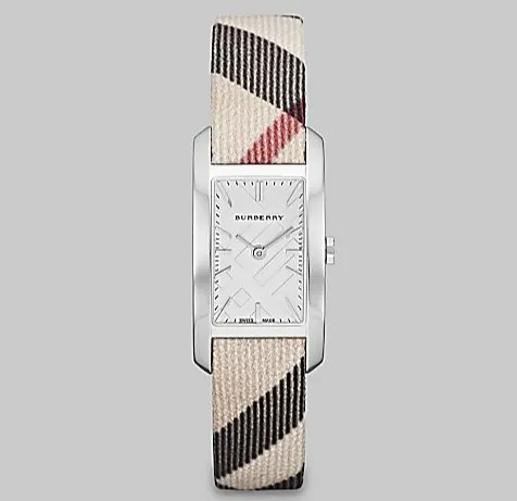 Burberry Check Stamped Rectangular Stainless Steel Watch