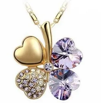 Color-jewels Swarovski Elements Crystal Four Leaf Clover Pendant Necklace 19"-CN9034P