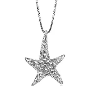 Sterling Silver White Sapphire Starfish Pendant with 18" Chain