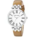 Anne Klein Women's AK/2619SVTN Silver-Tone and Tan Leather Strap Watch